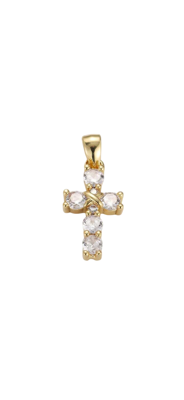 Charm croce in acciaio con zirconi - media