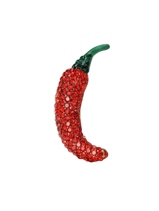 Spilla gioiello a forma di peperoncino con strass