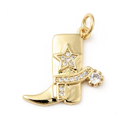 Charm scarpa cowboy in acciaio con strass